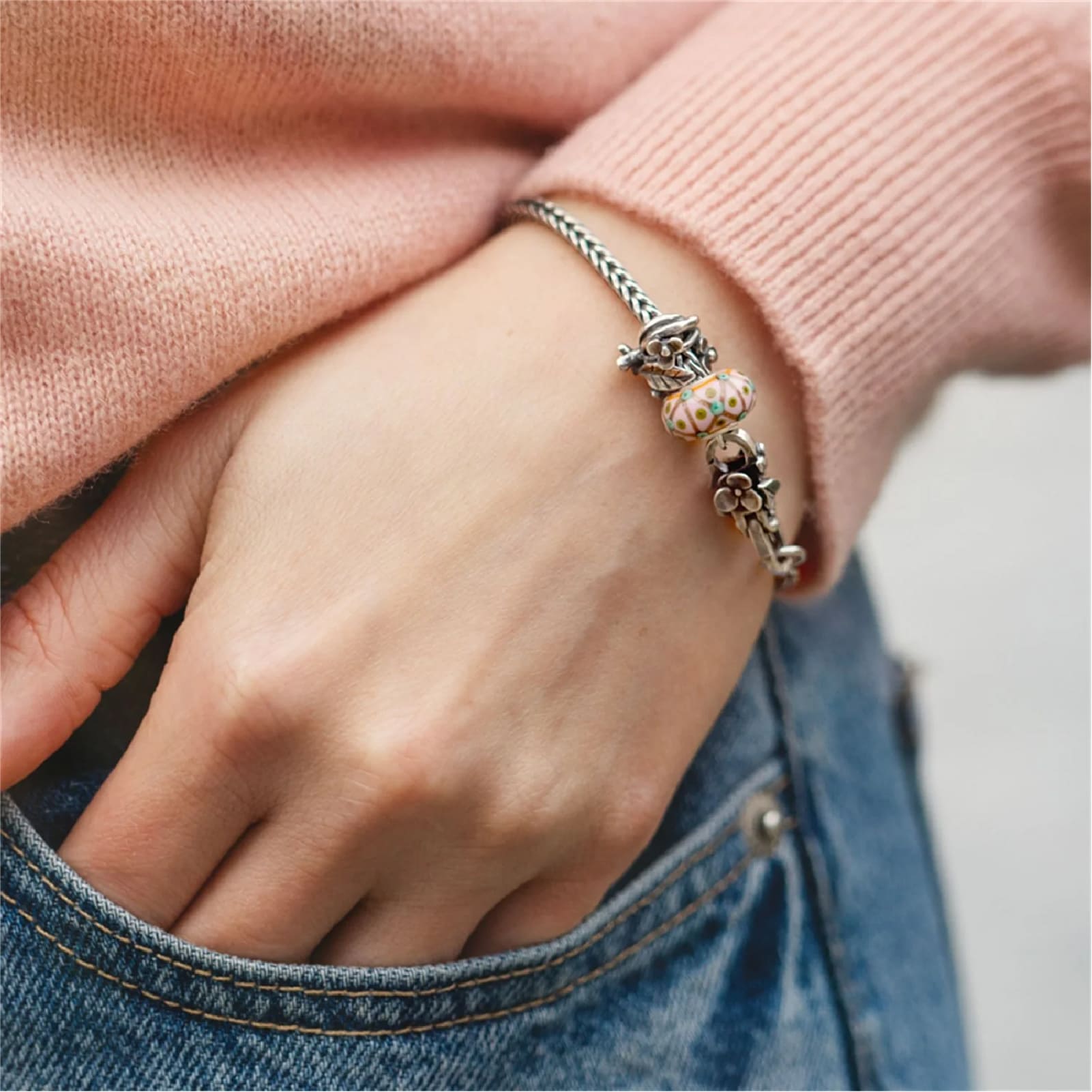 Bracciale Trollbeads in argento con due beads e chiusura 17 cm