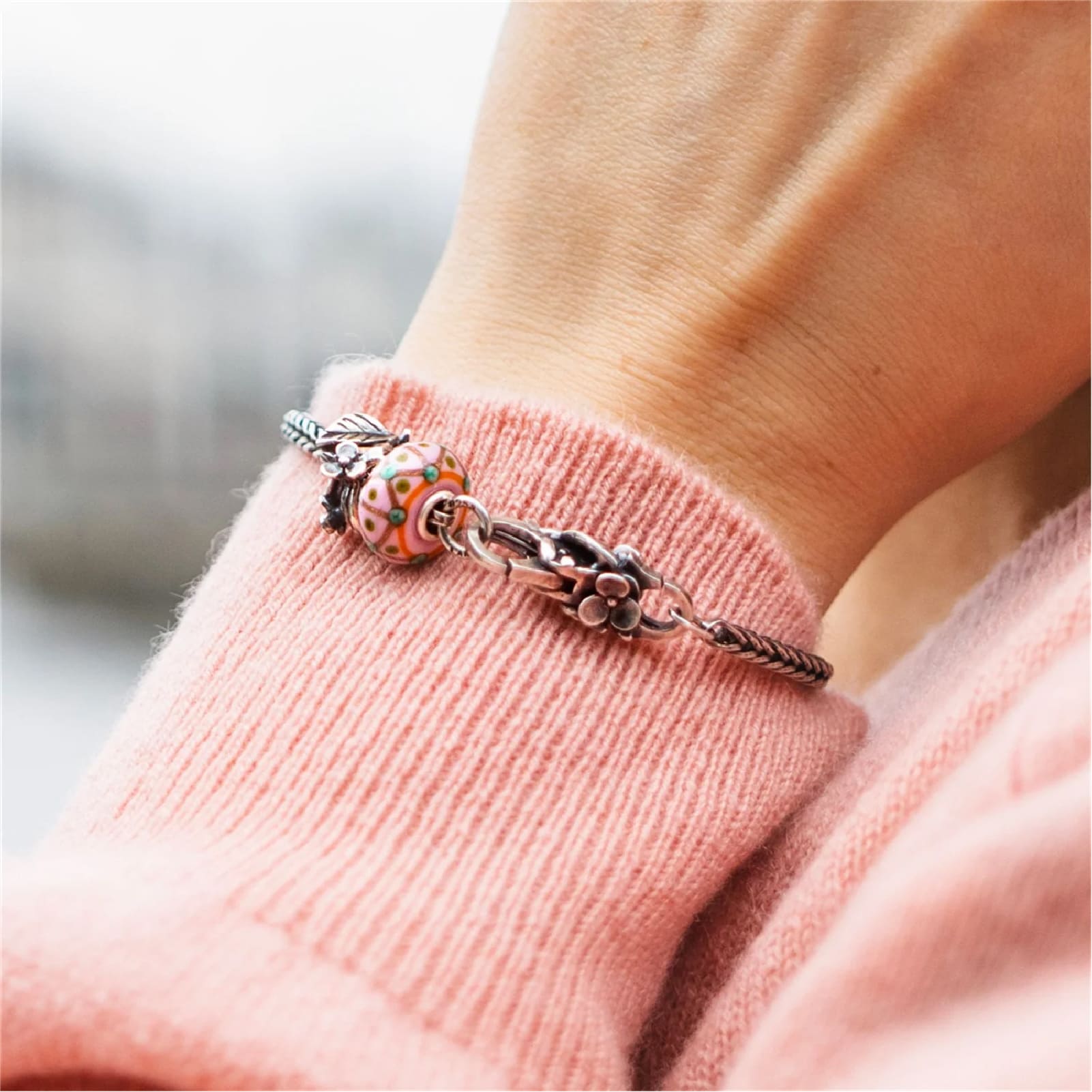 Bracciale Trollbeads in argento con due beads e chiusura 17 cm