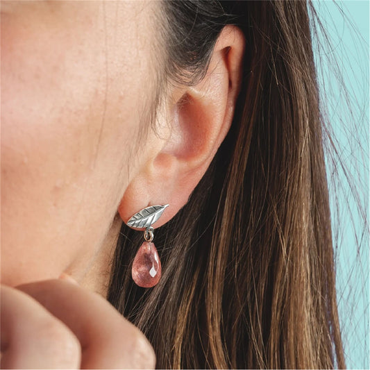 Orecchini pendenti Trollbeads argento con foglie e quarzo MISURA UNICA