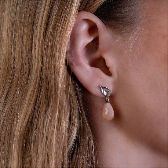 Orecchini Trollbeads argento con foglie e pietra di luna MISURA UNICA