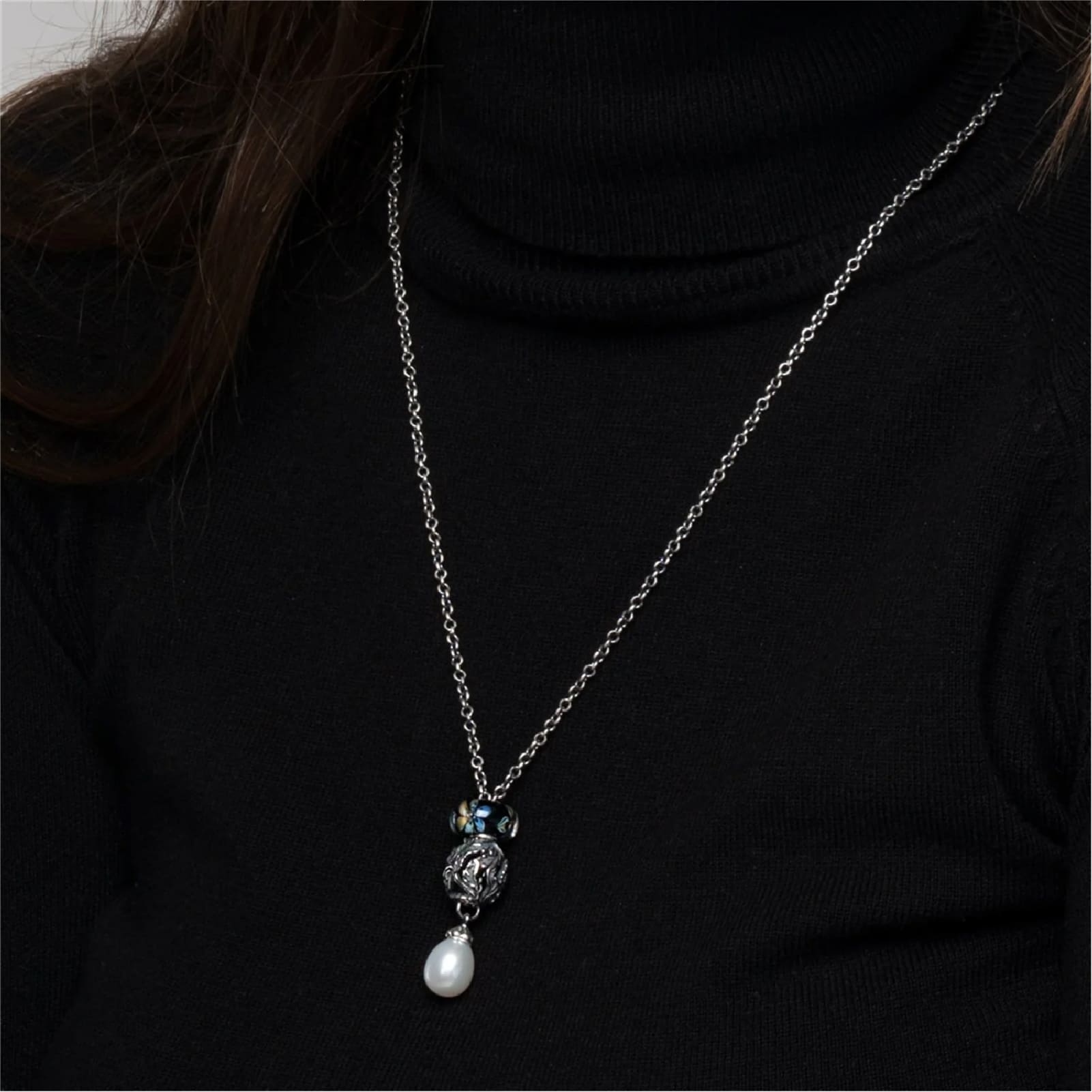 Collana 110 cm Trollbeads in argento con perla finale MISURA UNICA