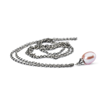 Collana 110 cm Trollbeads in argento con perla rosa finale MISURA UNICA