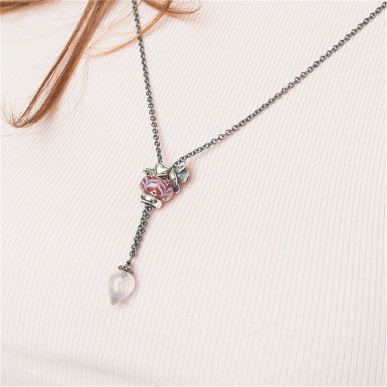 Collana 80 cm Trollbeads in argento con quarzo rosa MISURA UNICA