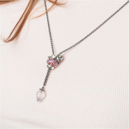 Collana 90 cm Trollbeads in argento con quarzo rosa MISURA UNICA