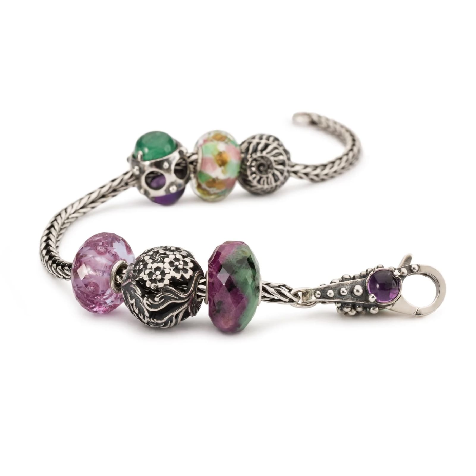 Chiusura moschettone Trollbeads con ametista viola MISURA UNICA