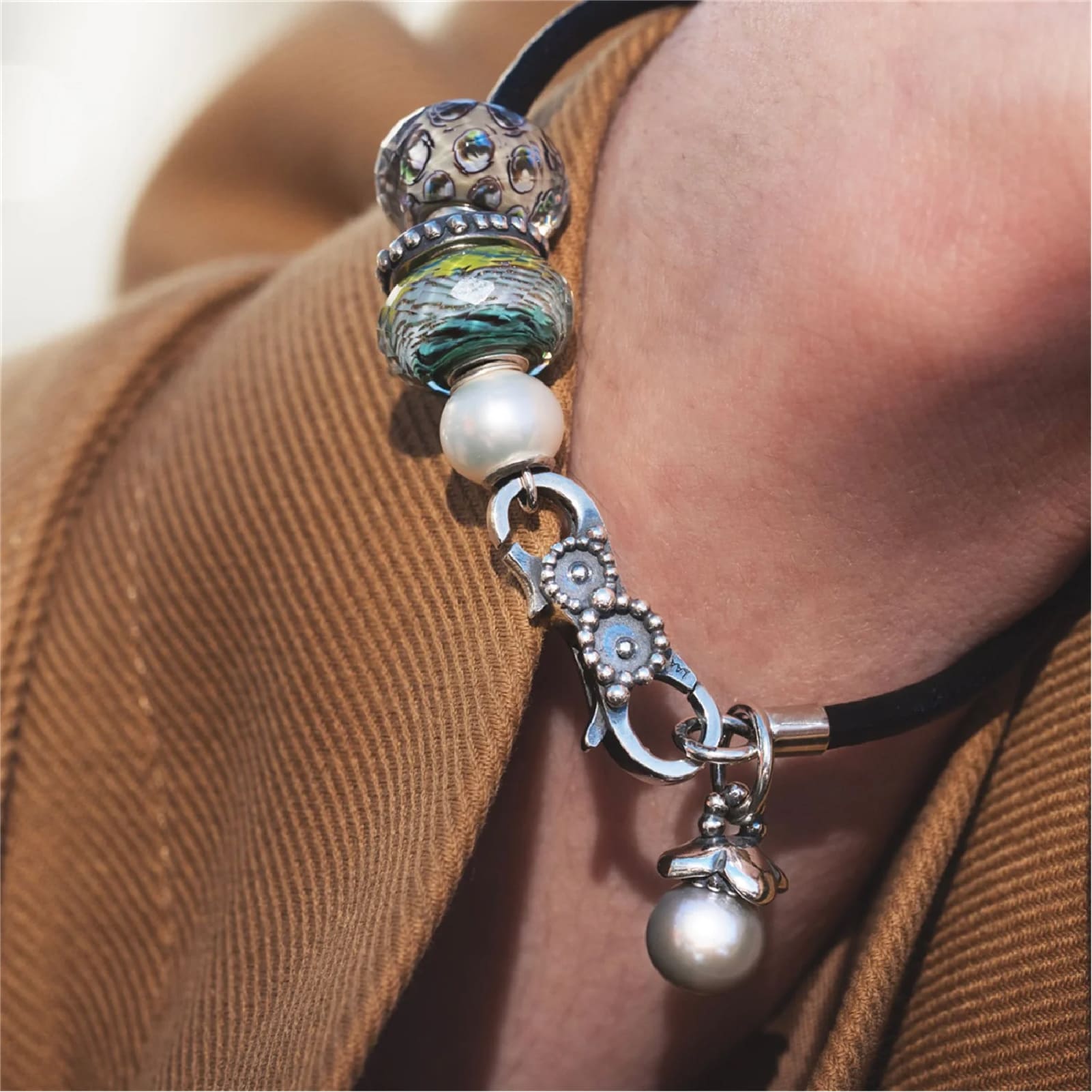 Chiusura moschettone Trollbeads argento con sferette MISURA UNICA