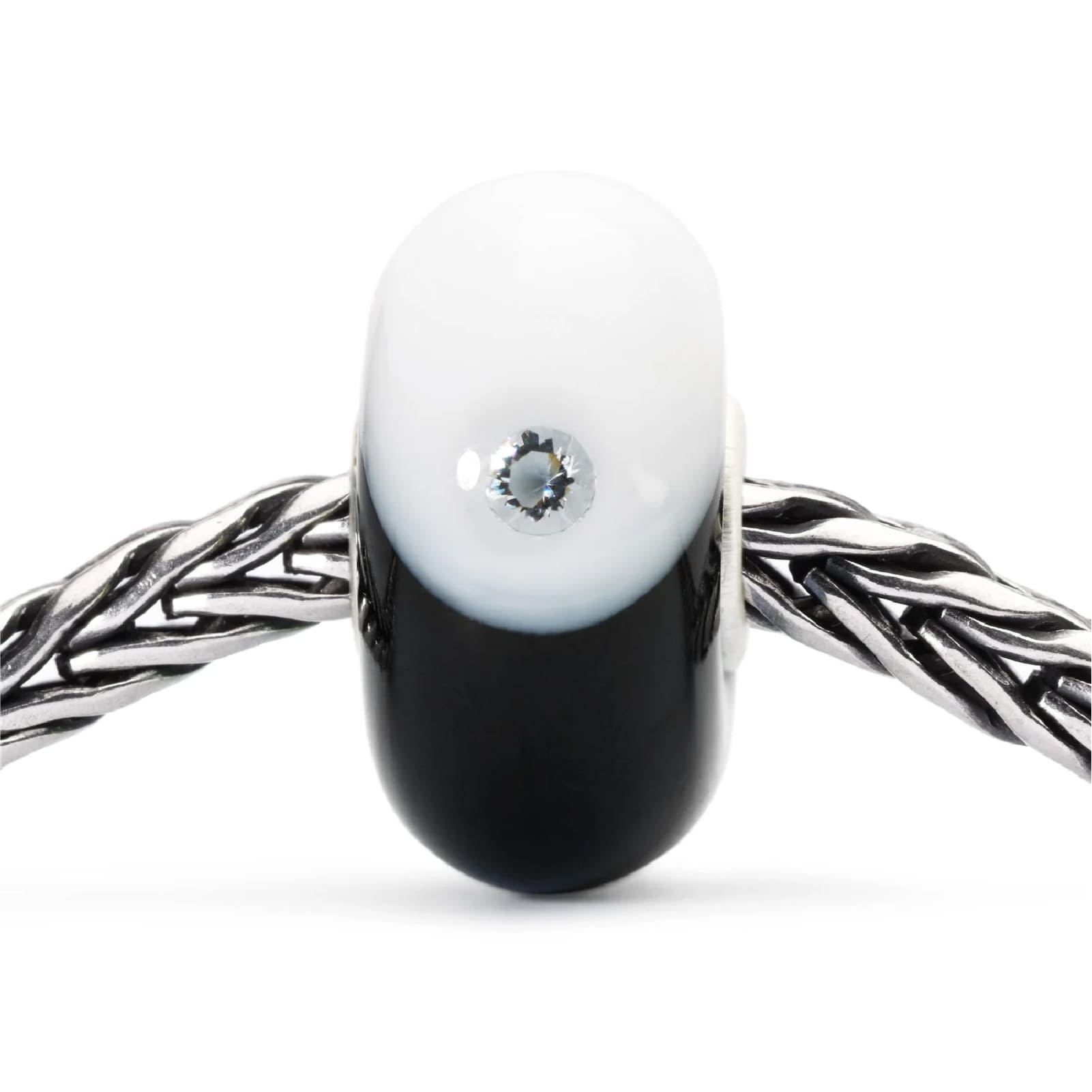 Beads vetro colore bianco e nero Trollbeads in argento MISURA UNICA
