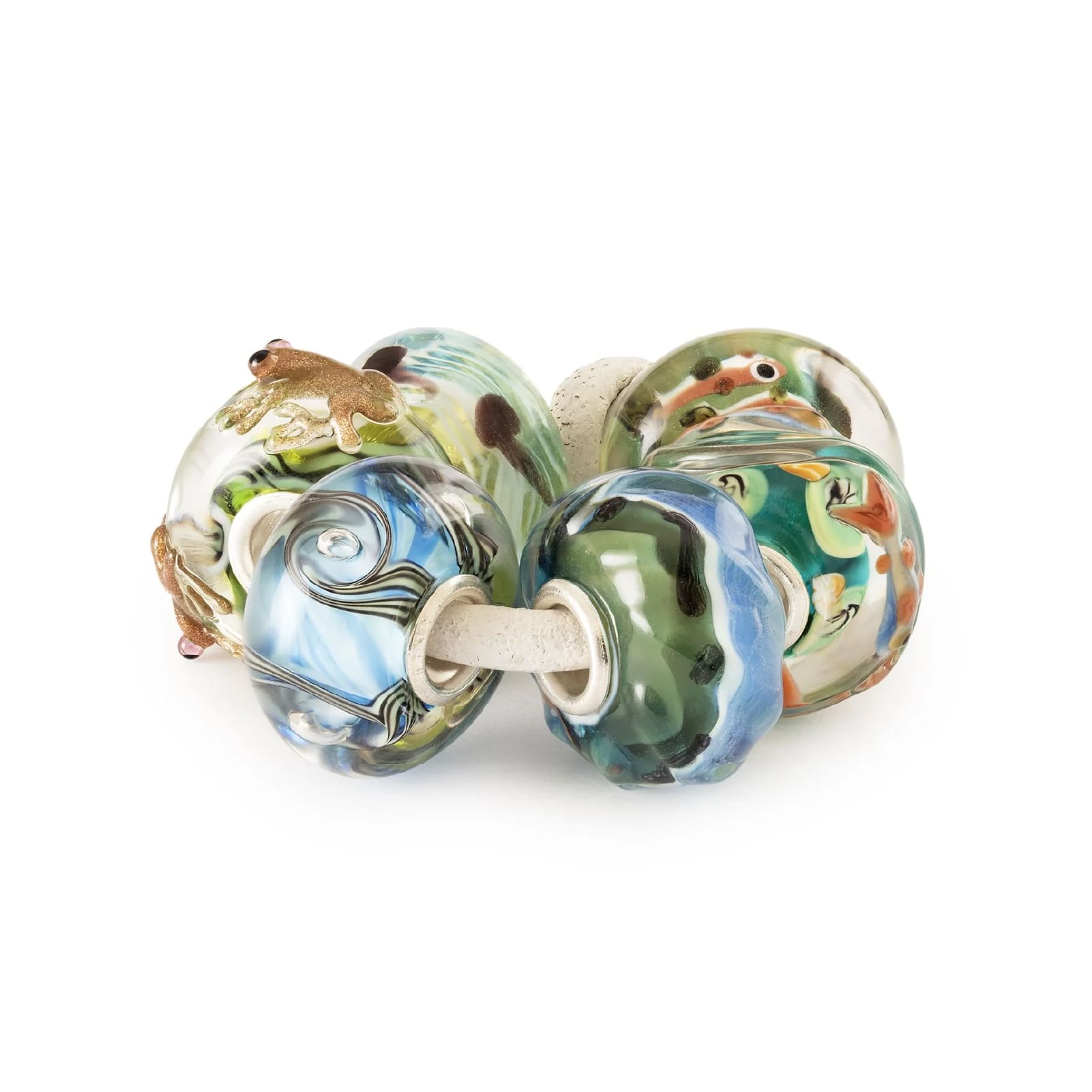 Set Trollbeads di 6 Beads in vetro colorato vita di lago MISURA UNICA