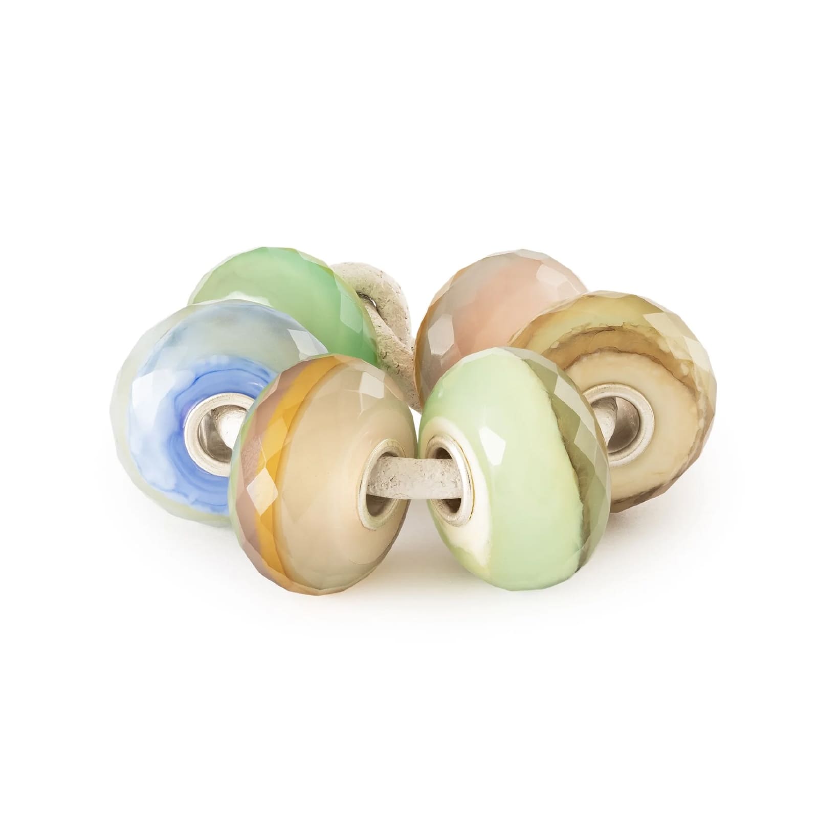 Set Trollbeads di 6 Beads in vetro colorato gemme d'acqua MISURA UNICA