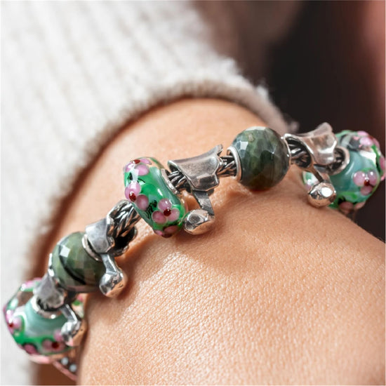 Beads donna Trollbeads argento e vetro roseto incantato MISURA UNICA