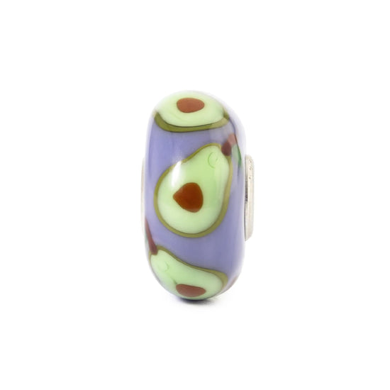 Charm Trollbeads in argento e vetro viola con avocado verde MISURA UNICA