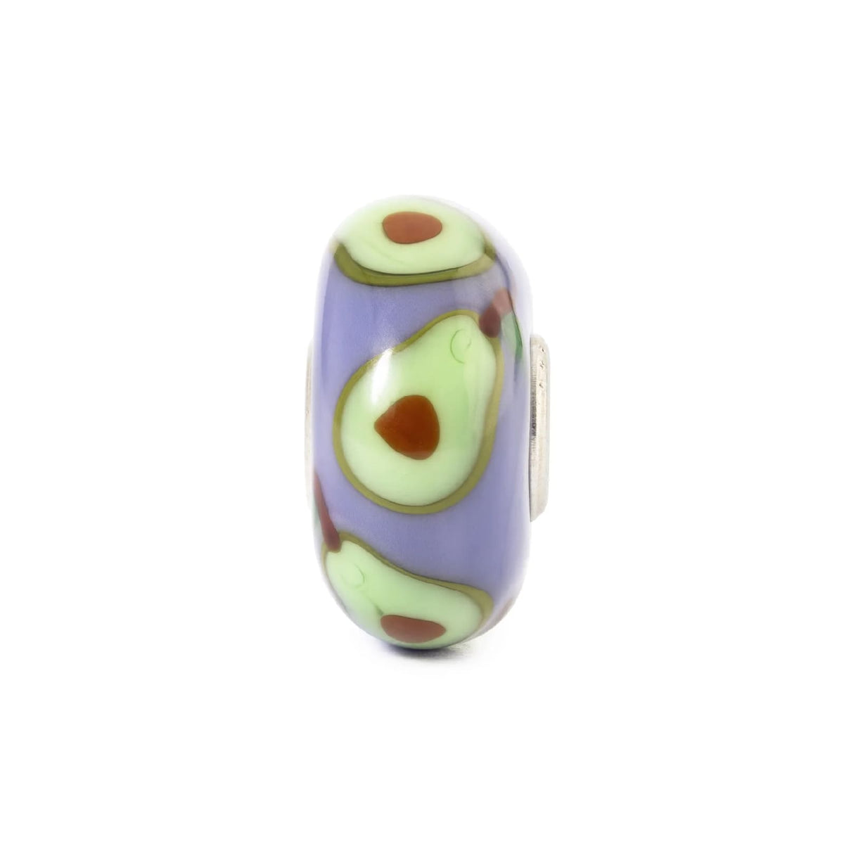 Charm Trollbeads in argento e vetro viola con avocado verde MISURA UNICA