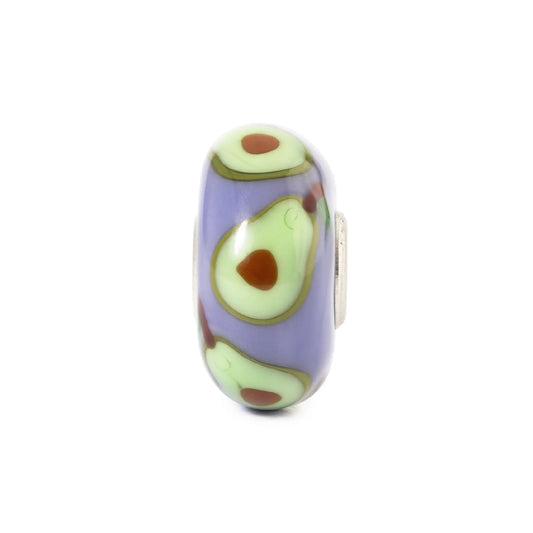 Charm Trollbeads in argento e vetro viola con avocado verde MISURA UNICA