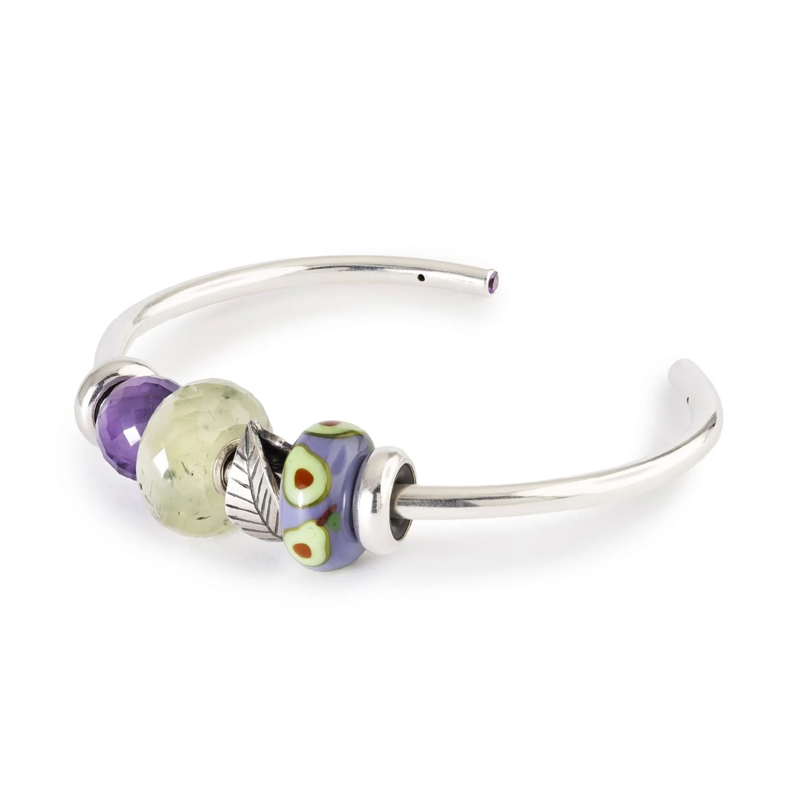 Charm Trollbeads in argento e vetro viola con avocado verde MISURA UNICA