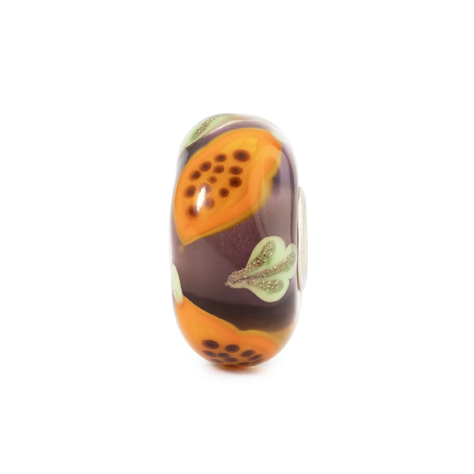 Charm Trollbeads in argento e vetro viola e papaya arancione MISURA UNICA