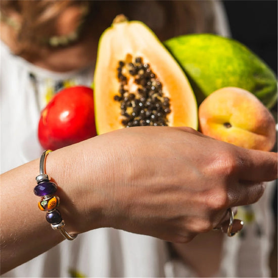 Charm Trollbeads in argento e vetro viola e papaya arancione MISURA UNICA