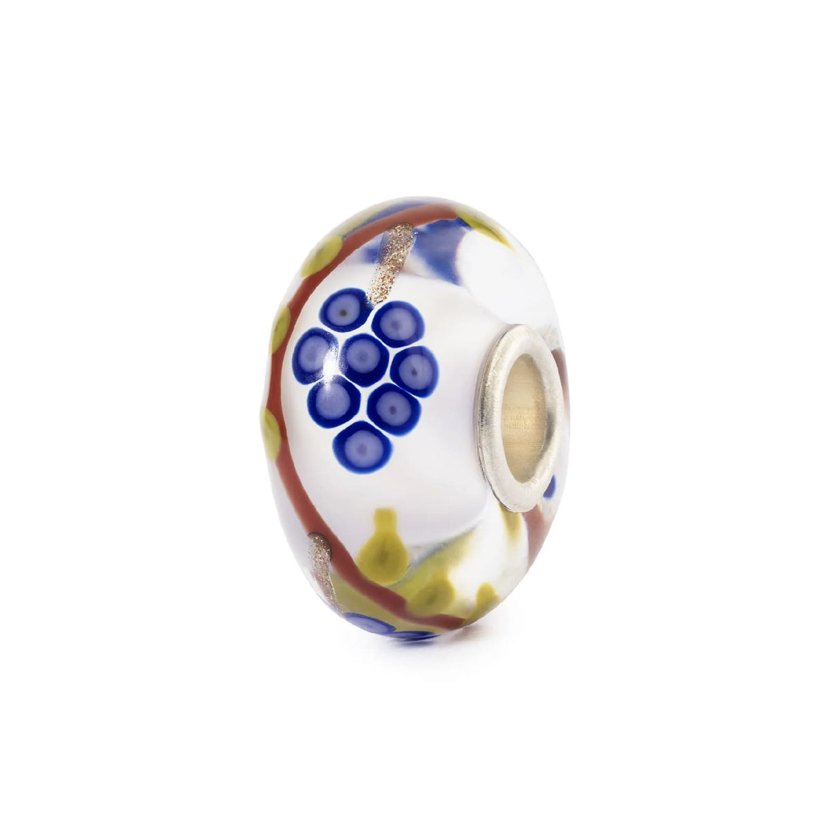 Charm Trollbeads in argento e vetro bianco con uva viola MISURA UNICA
