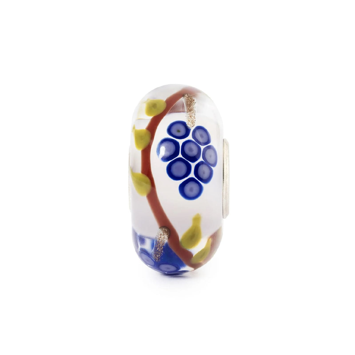 Charm Trollbeads in argento e vetro bianco con uva viola MISURA UNICA