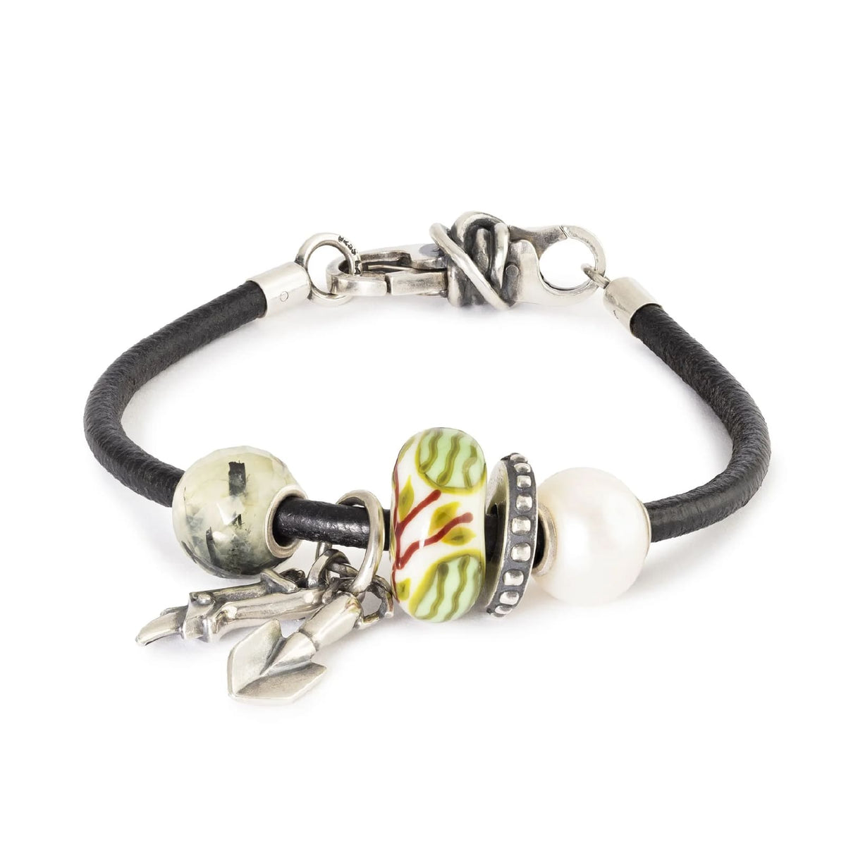 Charm Trollbeads in argento e vetro bianco con anguria verde MISURA UNICA