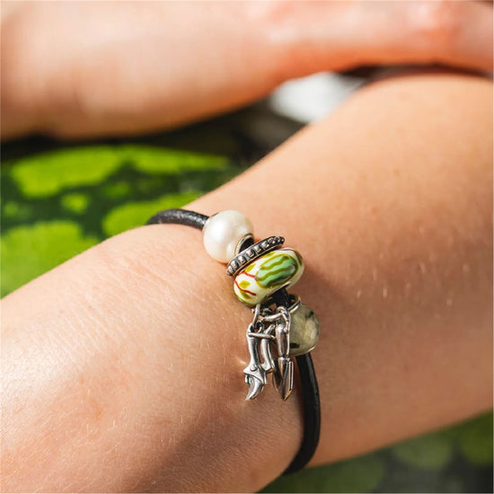 Charm Trollbeads in argento e vetro bianco con anguria verde MISURA UNICA