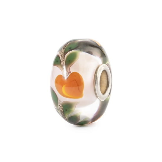 Charm Trollbeads in argento e vetro bianco con pesca arancio MISURA UNICA