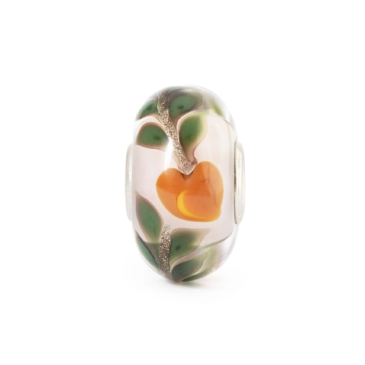 Charm Trollbeads in argento e vetro bianco con pesca arancio MISURA UNICA