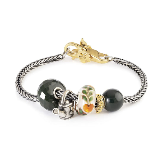 Charm Trollbeads in argento e vetro bianco con pesca arancio MISURA UNICA