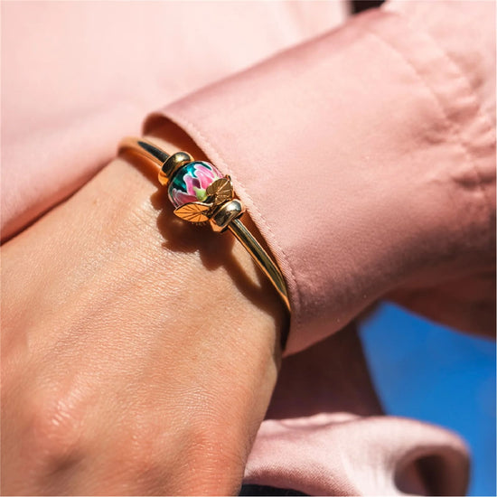 Beads Trollbeads Ninfea d’Amore argento e vetro rosa e verde MISURA UNICA