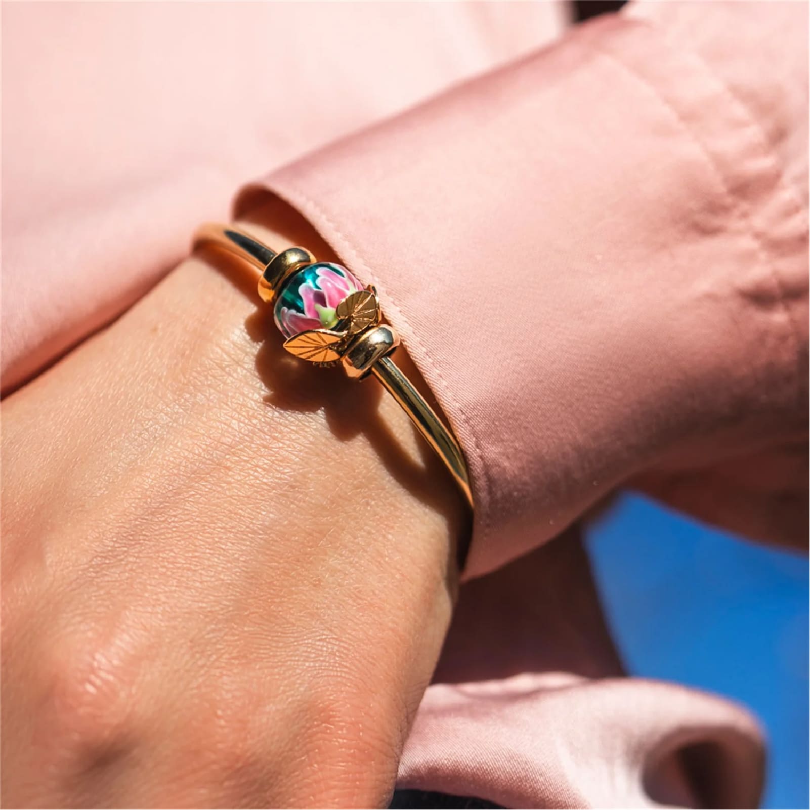 Beads Trollbeads Ninfea d’Amore argento e vetro rosa e verde MISURA UNICA