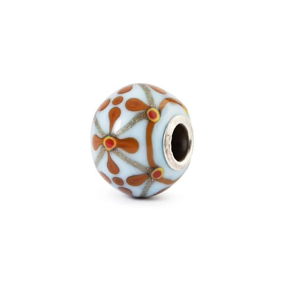 Charm Trollbeads Modernità in vetro azzurro e fiori arancio MISURA UNICA