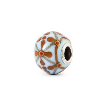 Charm Trollbeads Modernità in vetro azzurro e fiori arancio MISURA UNICA