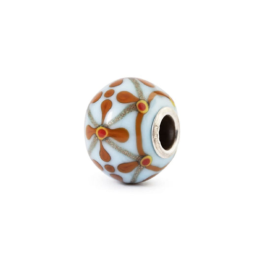 Charm Trollbeads Modernità in vetro azzurro e fiori arancio MISURA UNICA