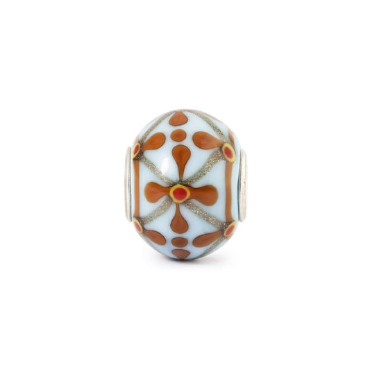 Charm Trollbeads Modernità in vetro azzurro e fiori arancio MISURA UNICA