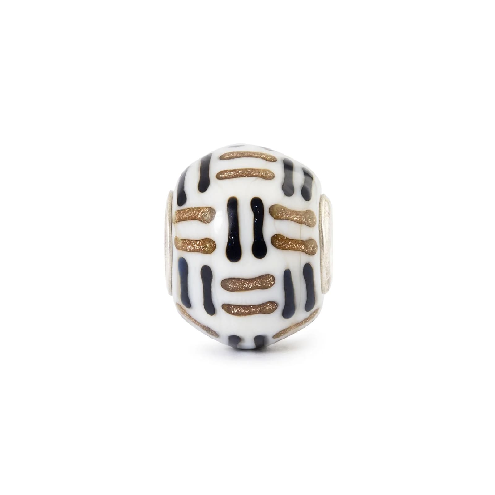 Charm Trollbeads Ritmo in vetro bianco con linee oro e nero MISURA UNICA