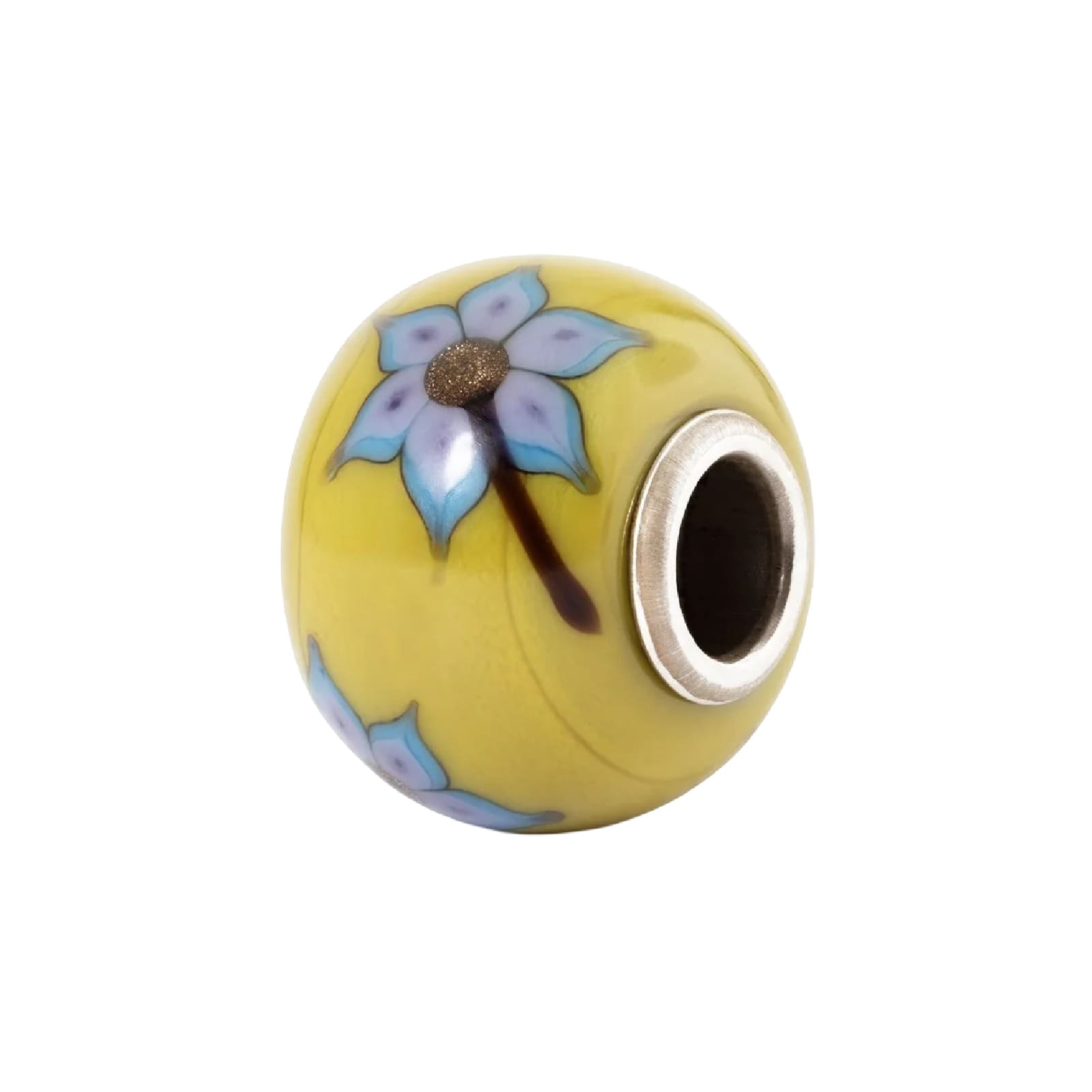 Charm Trollbeads Cambiamento in vetro giallo e fiori azzurri MISURA UNICA
