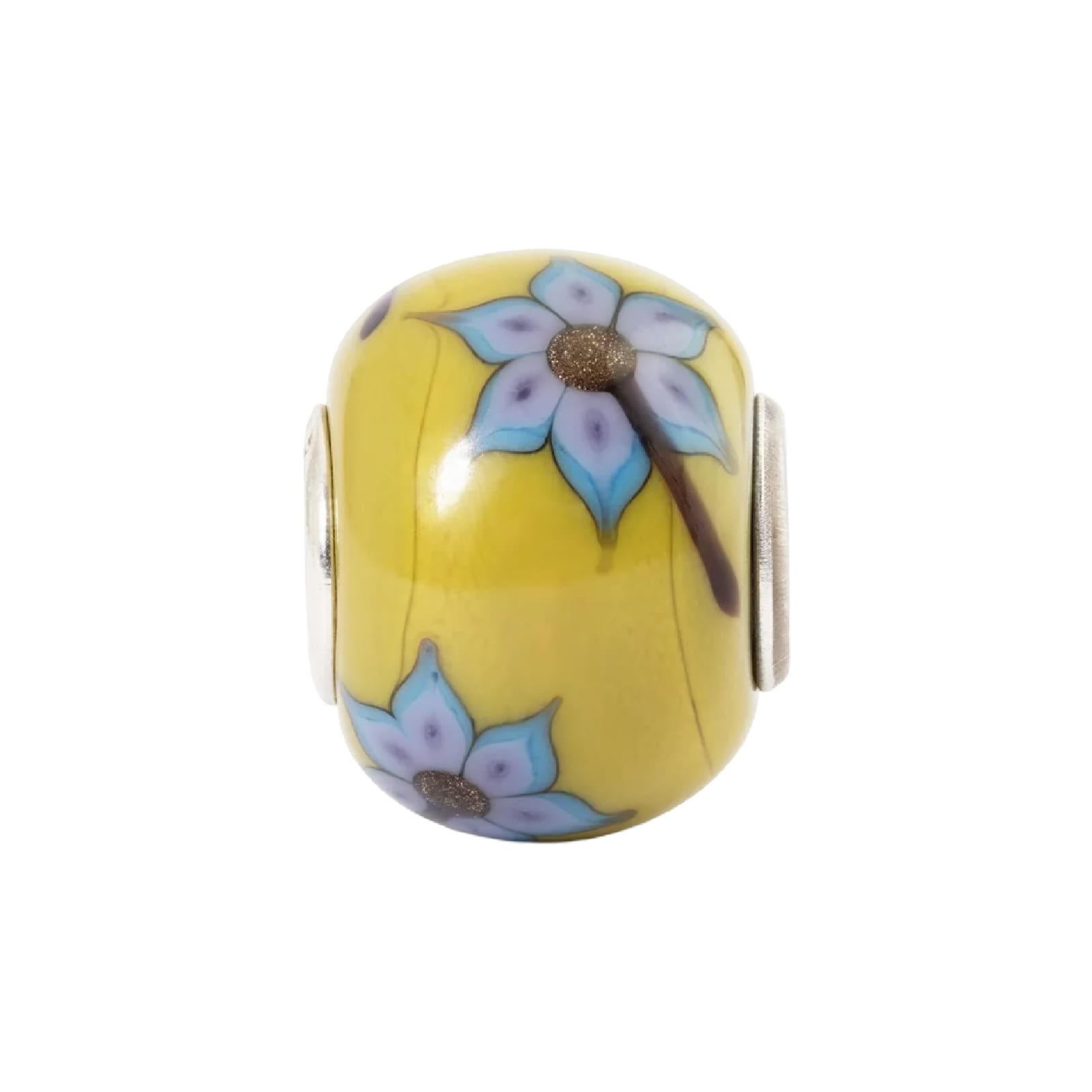 Charm Trollbeads Cambiamento in vetro giallo e fiori azzurri MISURA UNICA
