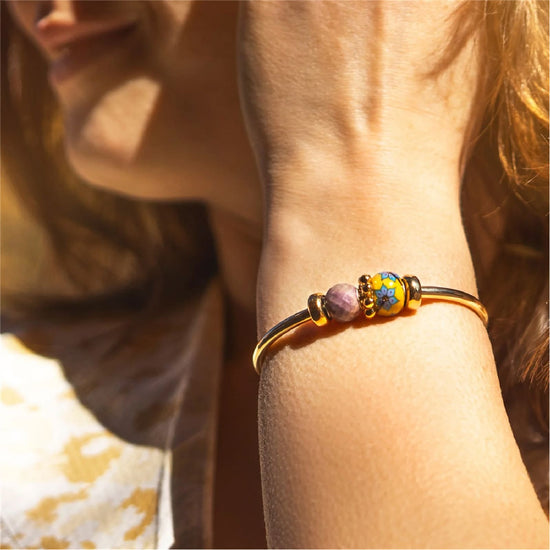 Charm Trollbeads Cambiamento in vetro giallo e fiori azzurri MISURA UNICA