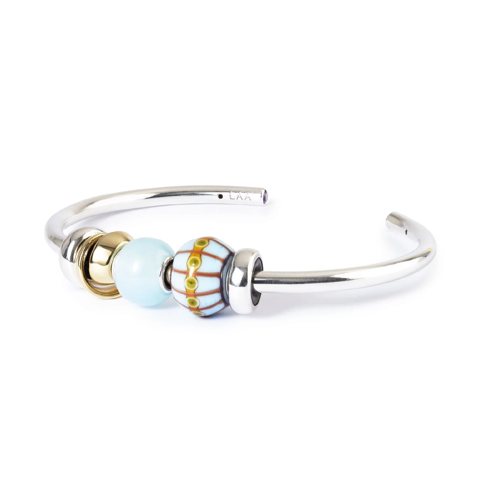 Charm Trollbeads Tempo in vetro azzurro e disegno multicolor MISURA UNICA