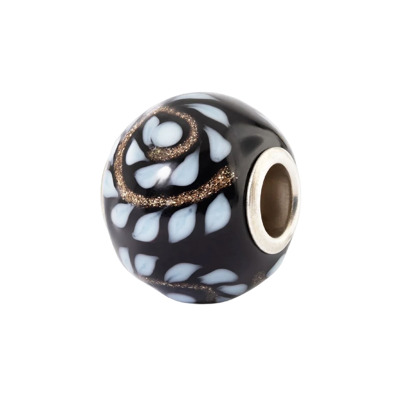 Charm Trollbeads Intuizione in vetro nero e disegno bianco MISURA UNICA