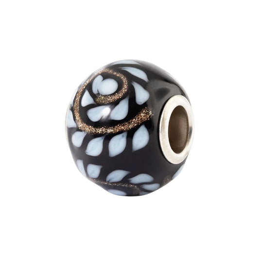 Charm Trollbeads Intuizione in vetro nero e disegno bianco MISURA UNICA