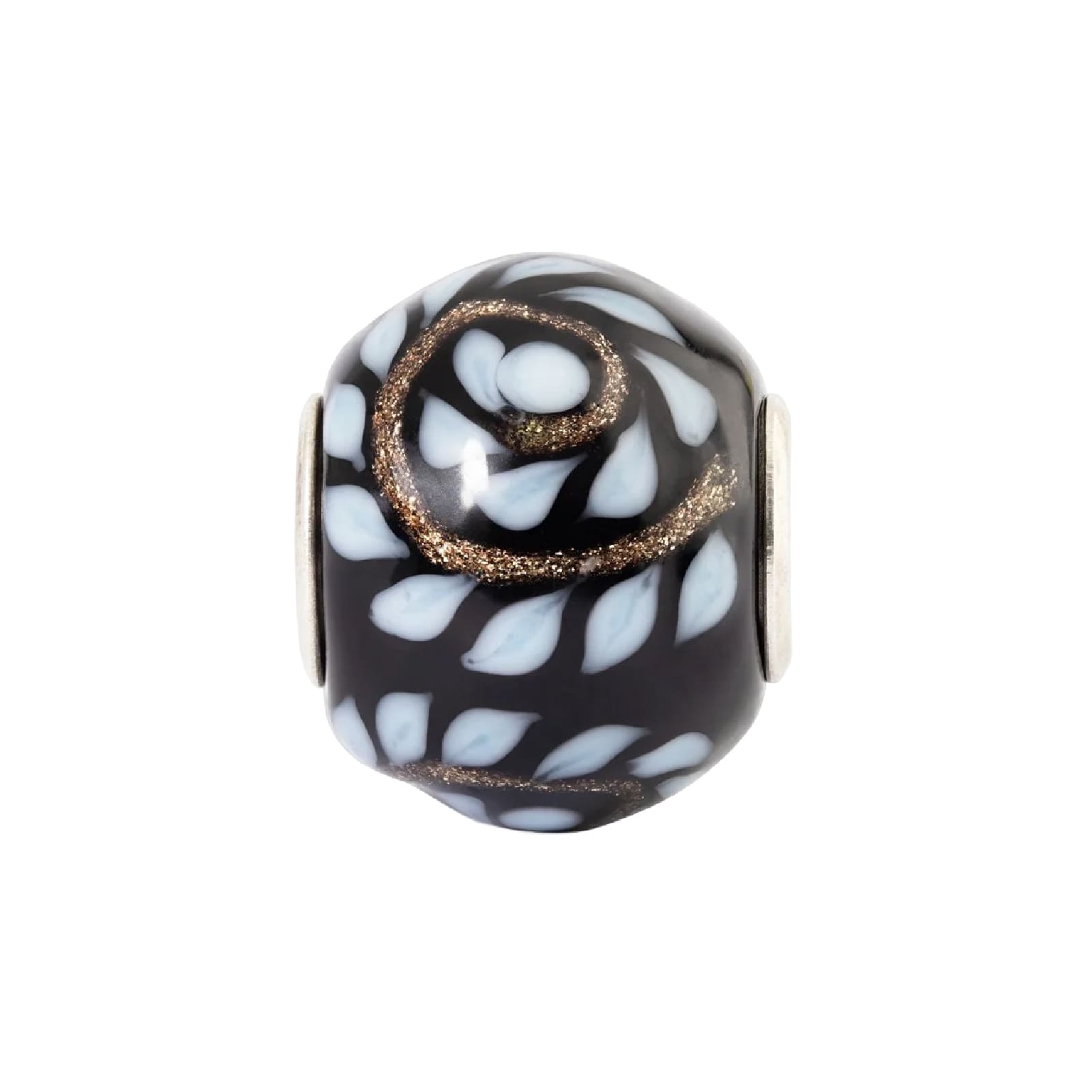Charm Trollbeads Intuizione in vetro nero e disegno bianco MISURA UNICA