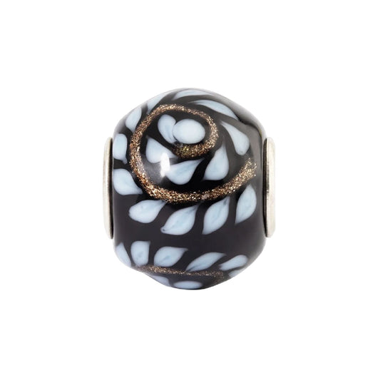 Charm Trollbeads Intuizione in vetro nero e disegno bianco MISURA UNICA