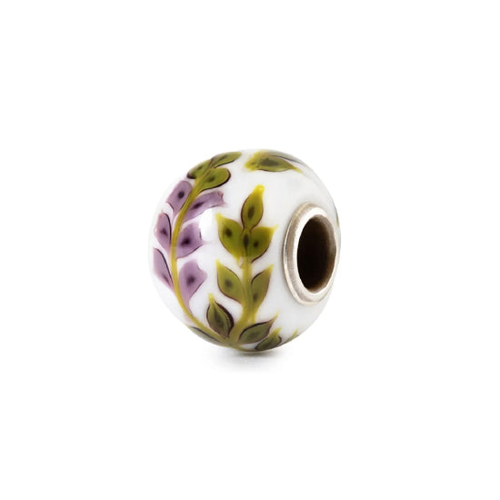 Charm Trollbeads Lavanda Viola in argento e vetro bianco MISURA UNICA