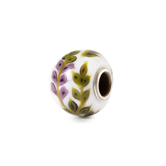 Charm Trollbeads Lavanda Viola in argento e vetro bianco MISURA UNICA
