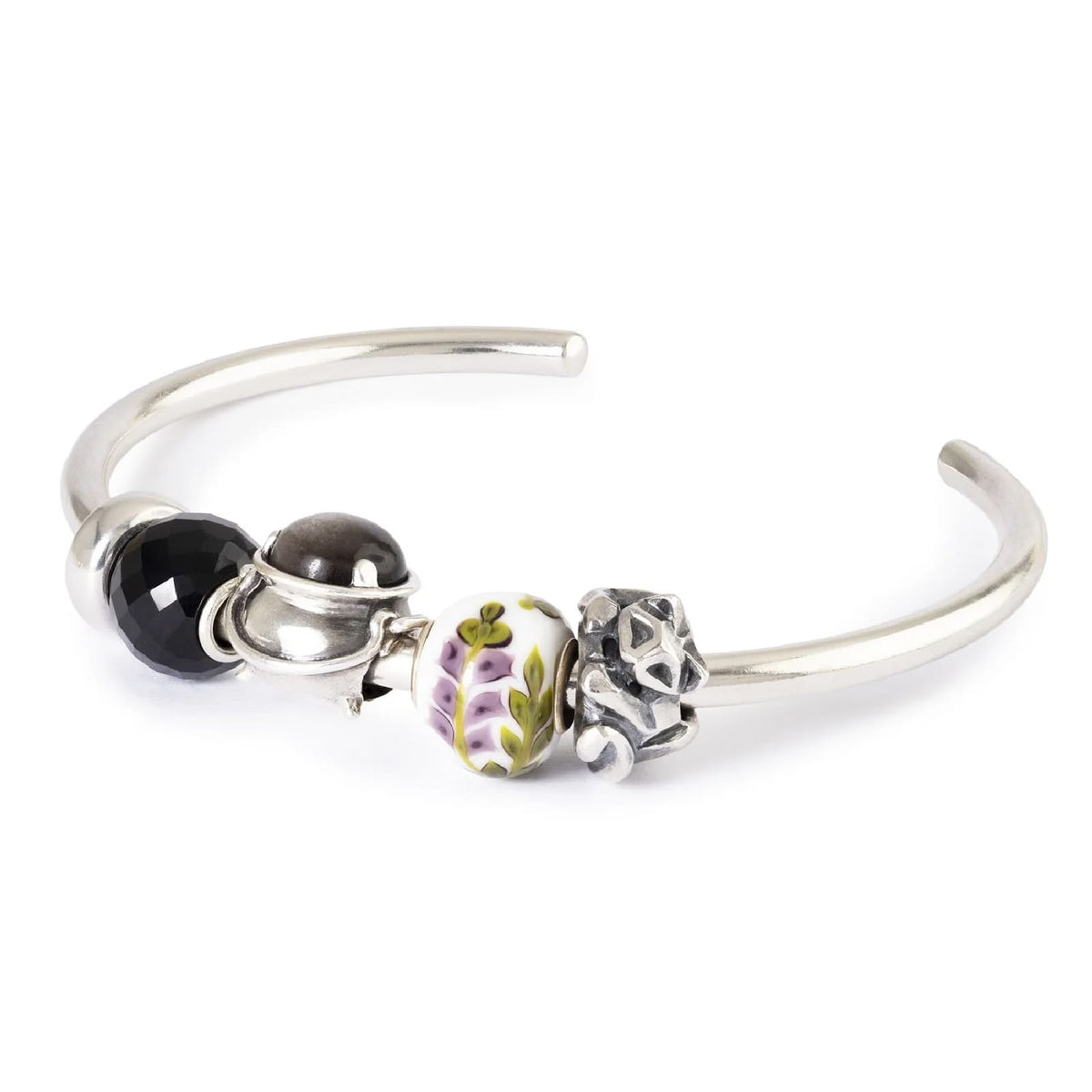 Charm Trollbeads Lavanda Viola in argento e vetro bianco MISURA UNICA