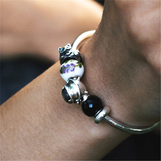 Charm Trollbeads Lavanda Viola in argento e vetro bianco MISURA UNICA