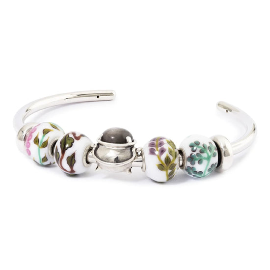 Charm Trollbeads Salvia Verde in argento e vetro bianco MISURA UNICA