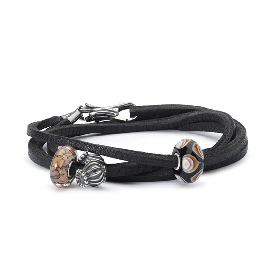 Bracciale multifilo Trollbeads realizzato in cuoio nero 36 cm