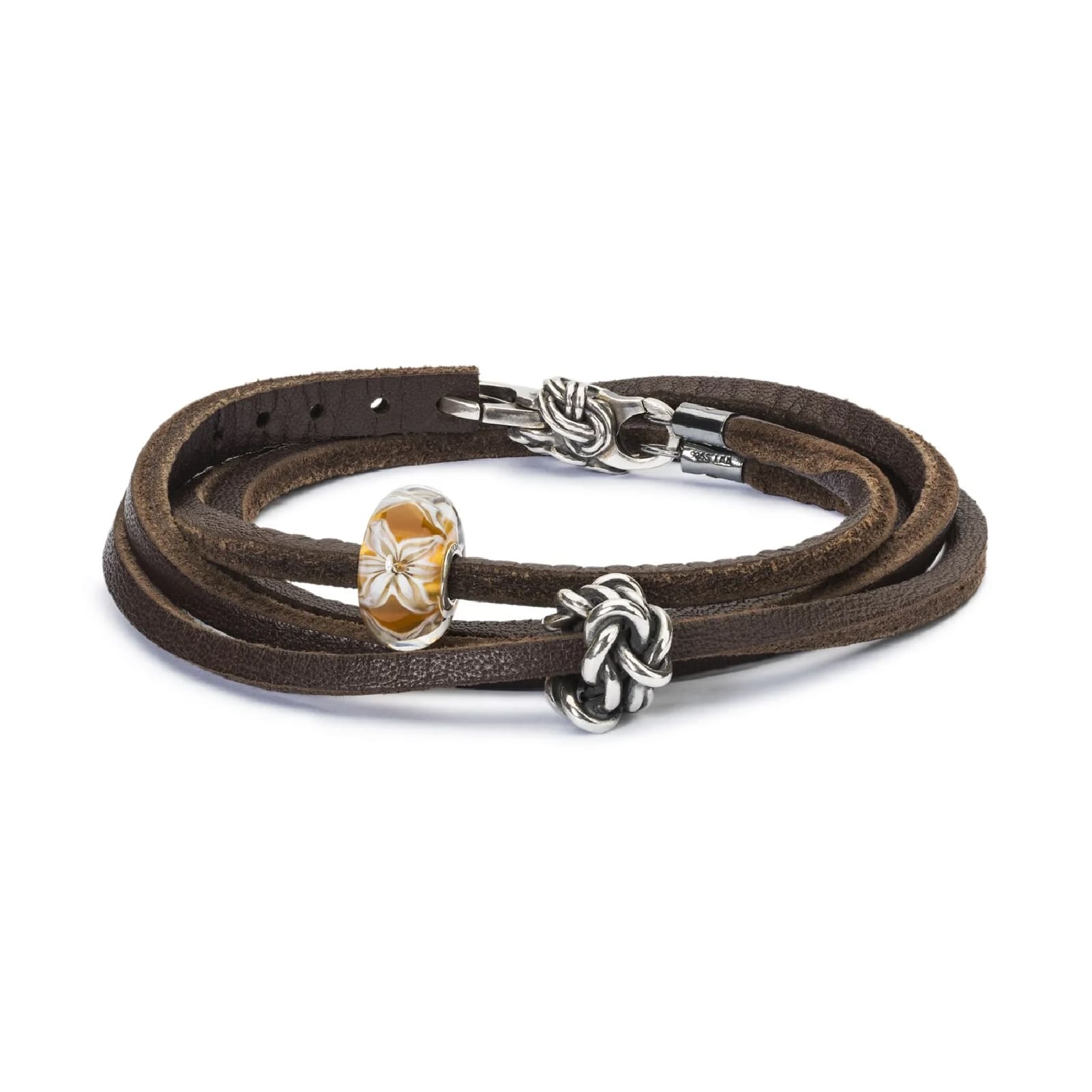 Bracciale multifilo Trollbeads realizzato in cuoio marrone 36 cm