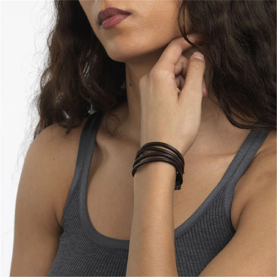 Bracciale multifilo Trollbeads realizzato in cuoio marrone 36 cm